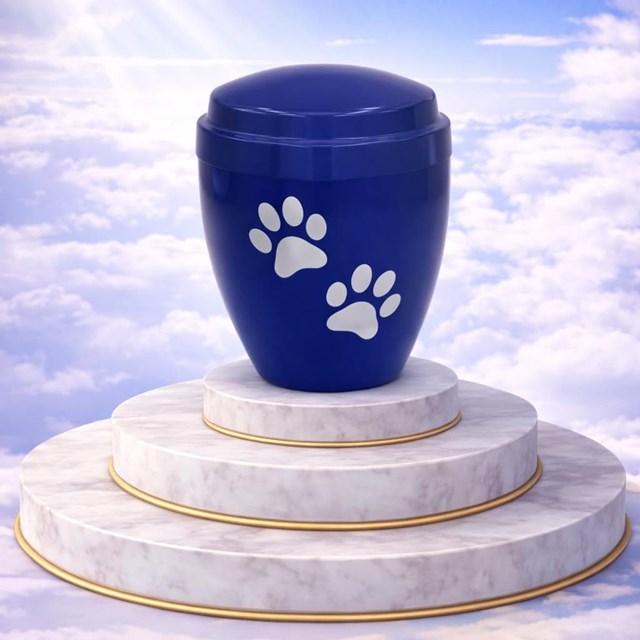 Urna Básica de Aluminio para Mascotas Grandes - Color Azul con Huellas (Referencia: EU 1920B)