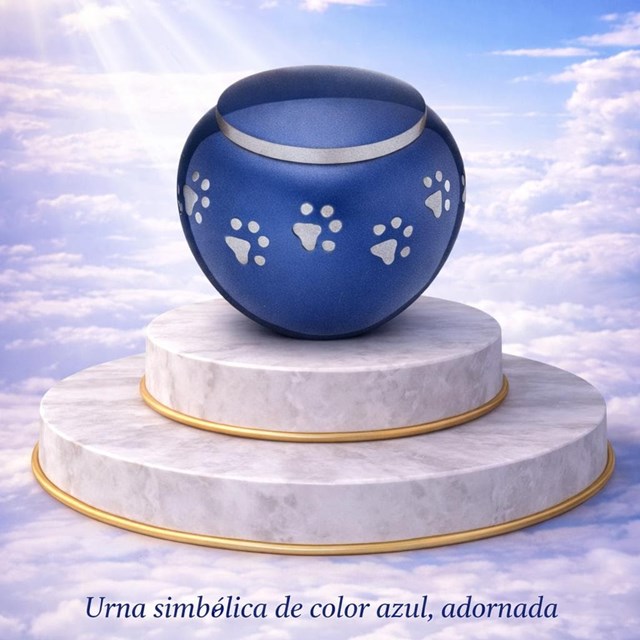 Urna conmemorativa azul con huellas plateadas – gama alta