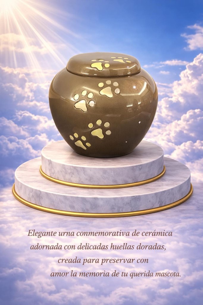 Foto 1 Urna conmemorativa de cerámica con huellas doradas – gama alta
