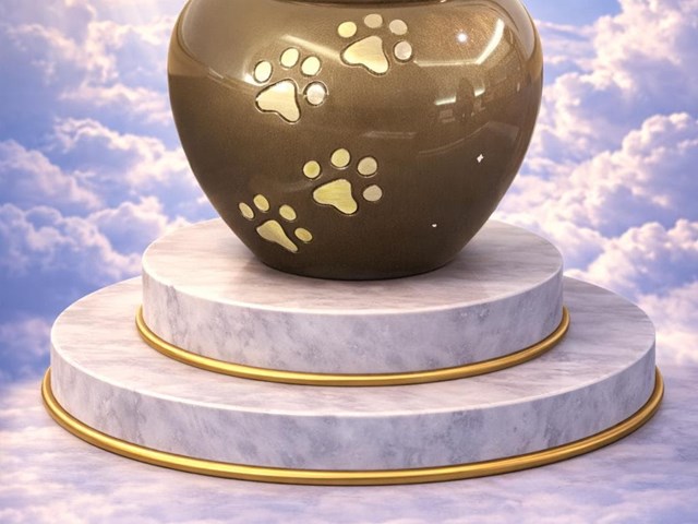 Urna conmemorativa de cerámica con huellas doradas – gama alta