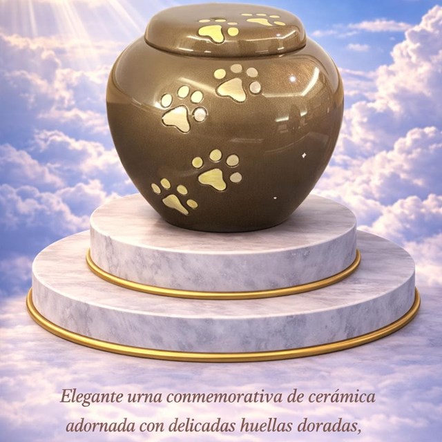 Urna conmemorativa de cerámica con huellas doradas – gama alta