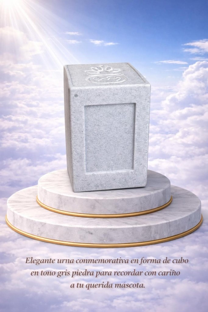 Foto 1 Urna conmemorativa de diseño cúbico en tono piedra