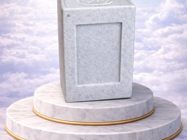 Urna conmemorativa de diseño cúbico en tono piedra