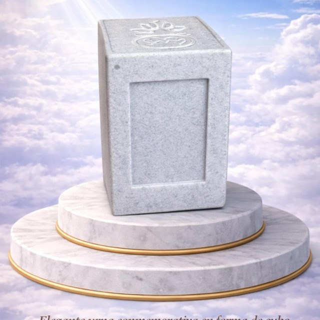 Urna conmemorativa de diseño cúbico en tono piedra