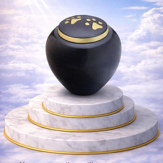 Urna conmemorativa de diseño elegante con huellas doradas – gama alta