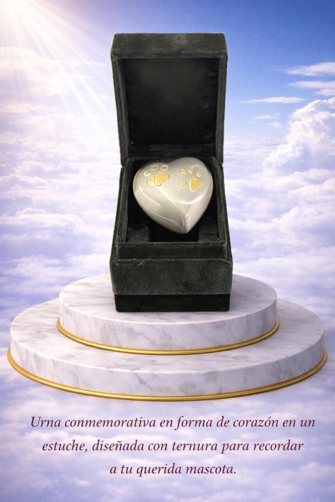 Foto 1 Urna conmemorativa en forma de corazón con soporte decorativo.