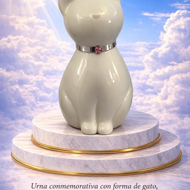 Urna conmemorativa en forma de gato con diseño delicado